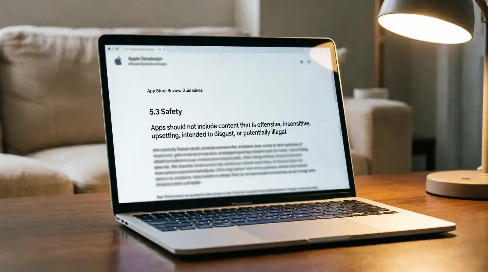 Apple App Store guidelines document on laptop screen