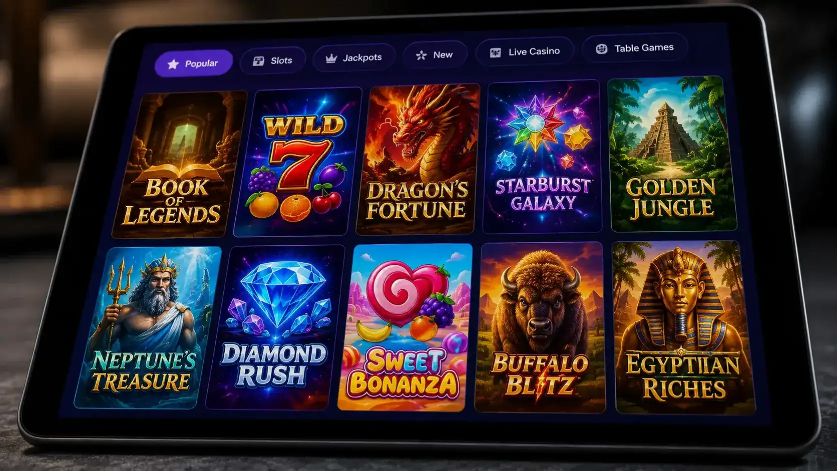 Chumba Casino proprietary slot game titles selection screen