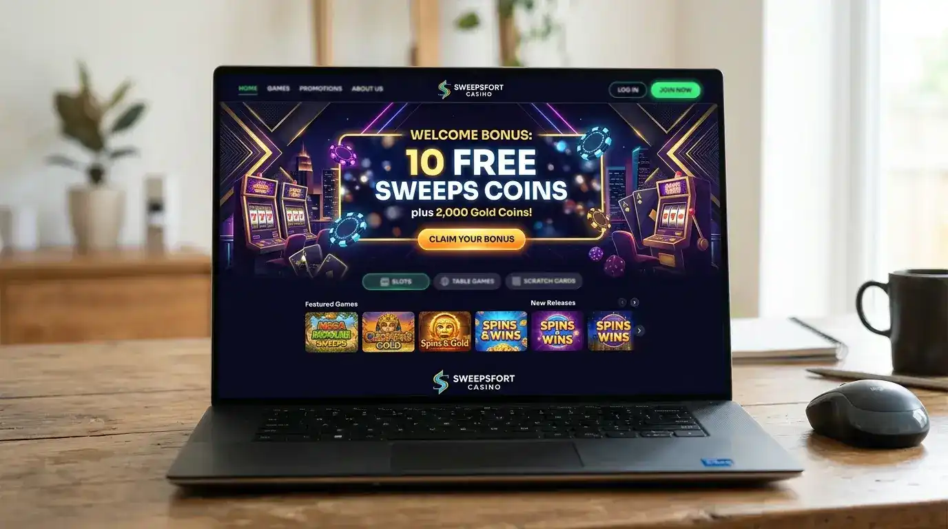 Fresh sweepstakes casino platform launch announcement showing first-launch welcome bonus offer on screen