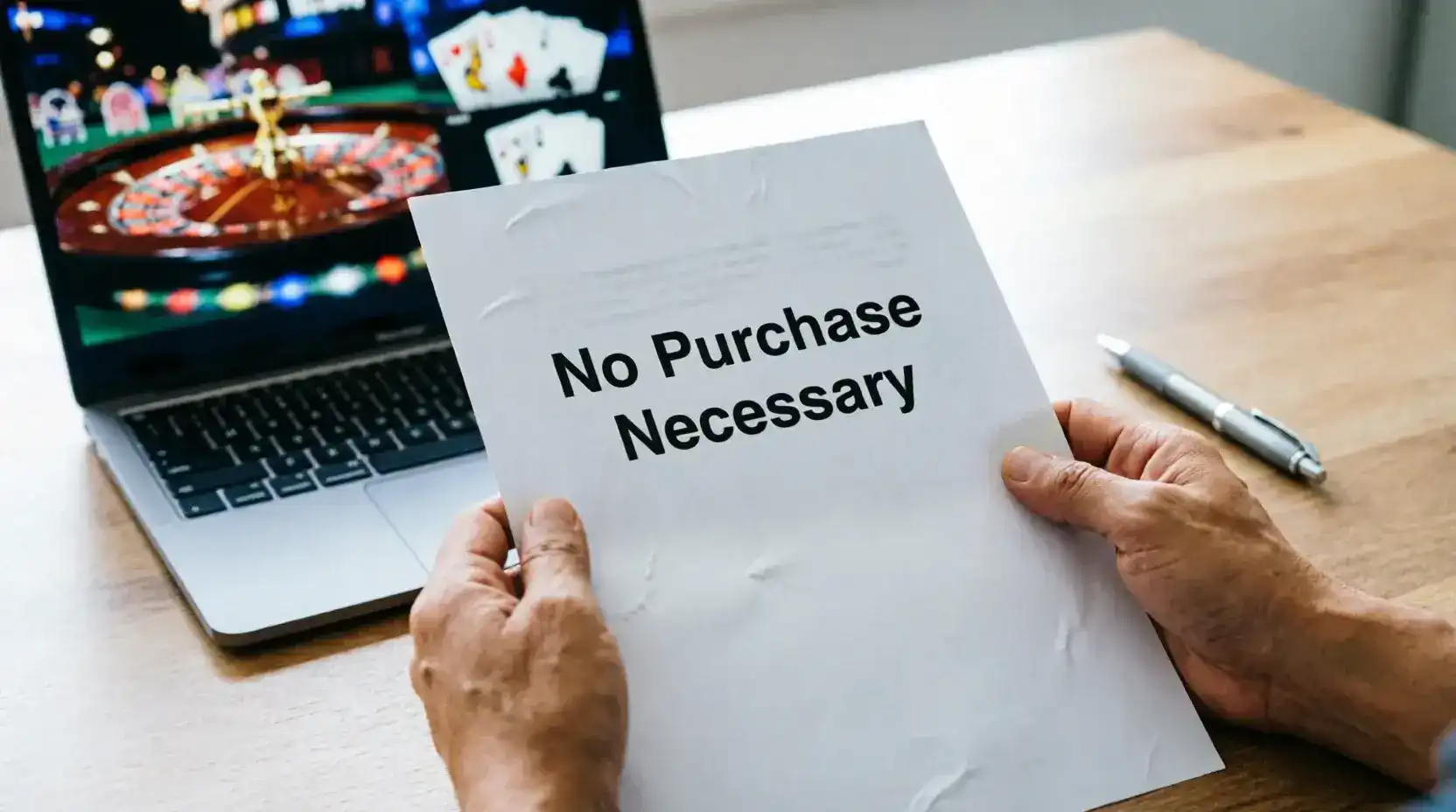 Legal document illustration showing No Purchase Necessary promotional sweepstakes framework with highlighted clause