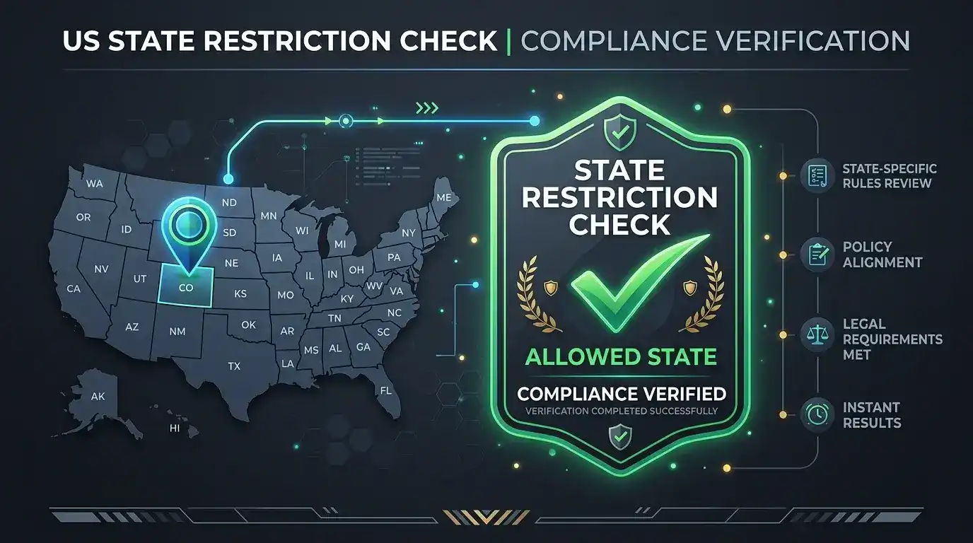 Sweepstakes casino state restriction compliance geolocation test