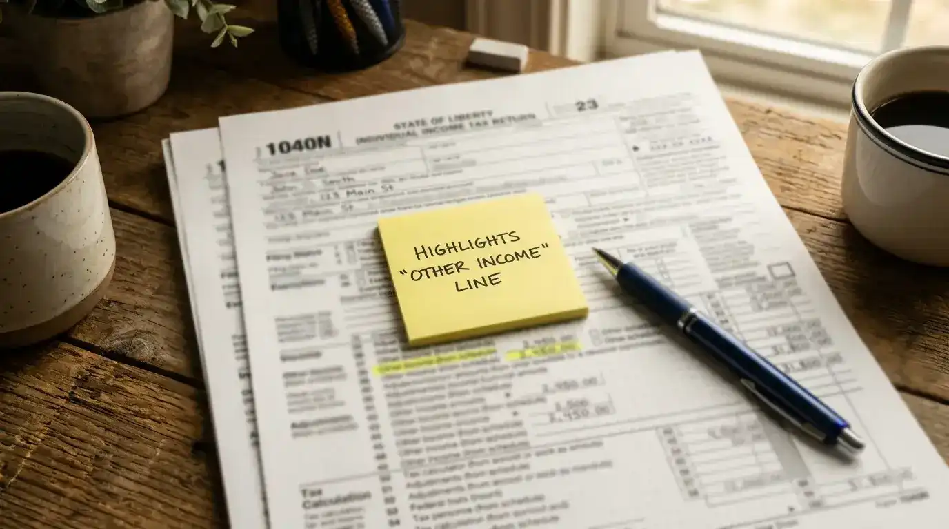 State income tax form showing sweepstakes prize income entry