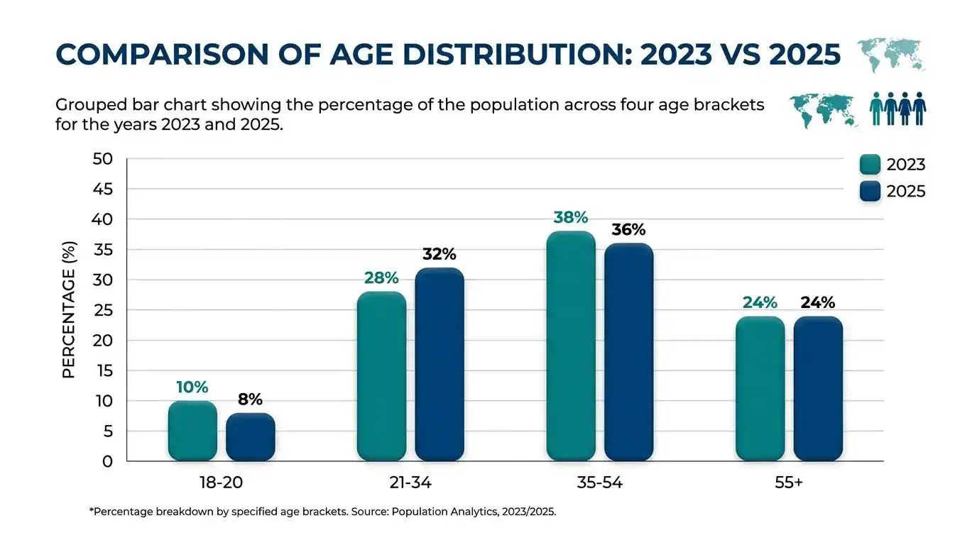 Sweepstakes casino age demographics 21-34 dominant group 2025 shift chart