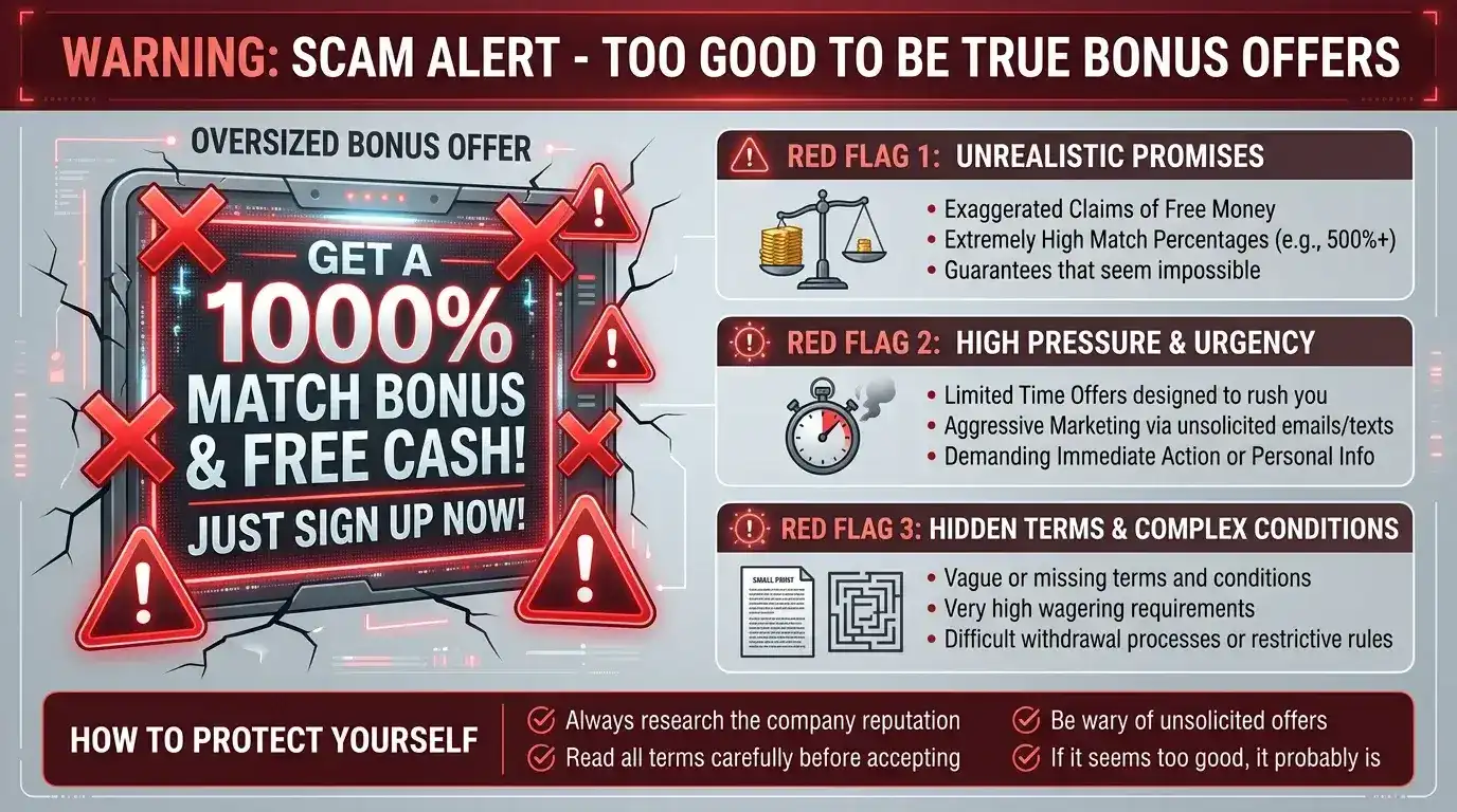 Sweepstakes casino red flags large bonus no documentation scam signals