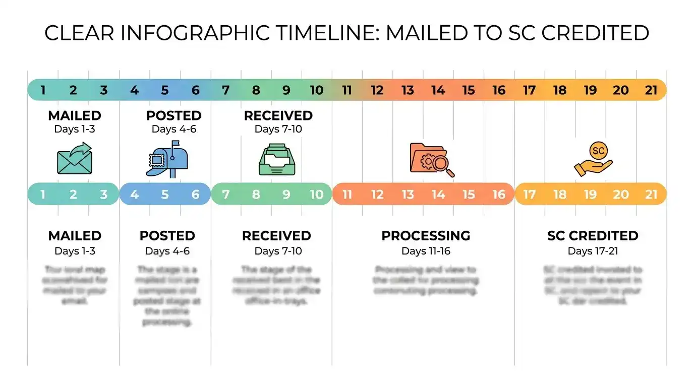 Sweepstakes casino AMOE processing timeline two to three weeks SC credit