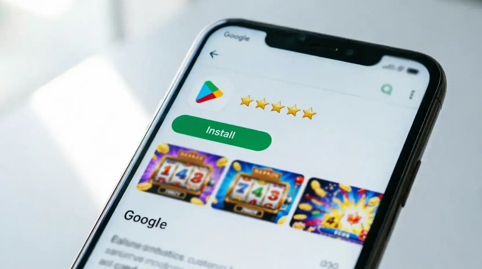 Sweepstakes casino app listing on Google Play Android store