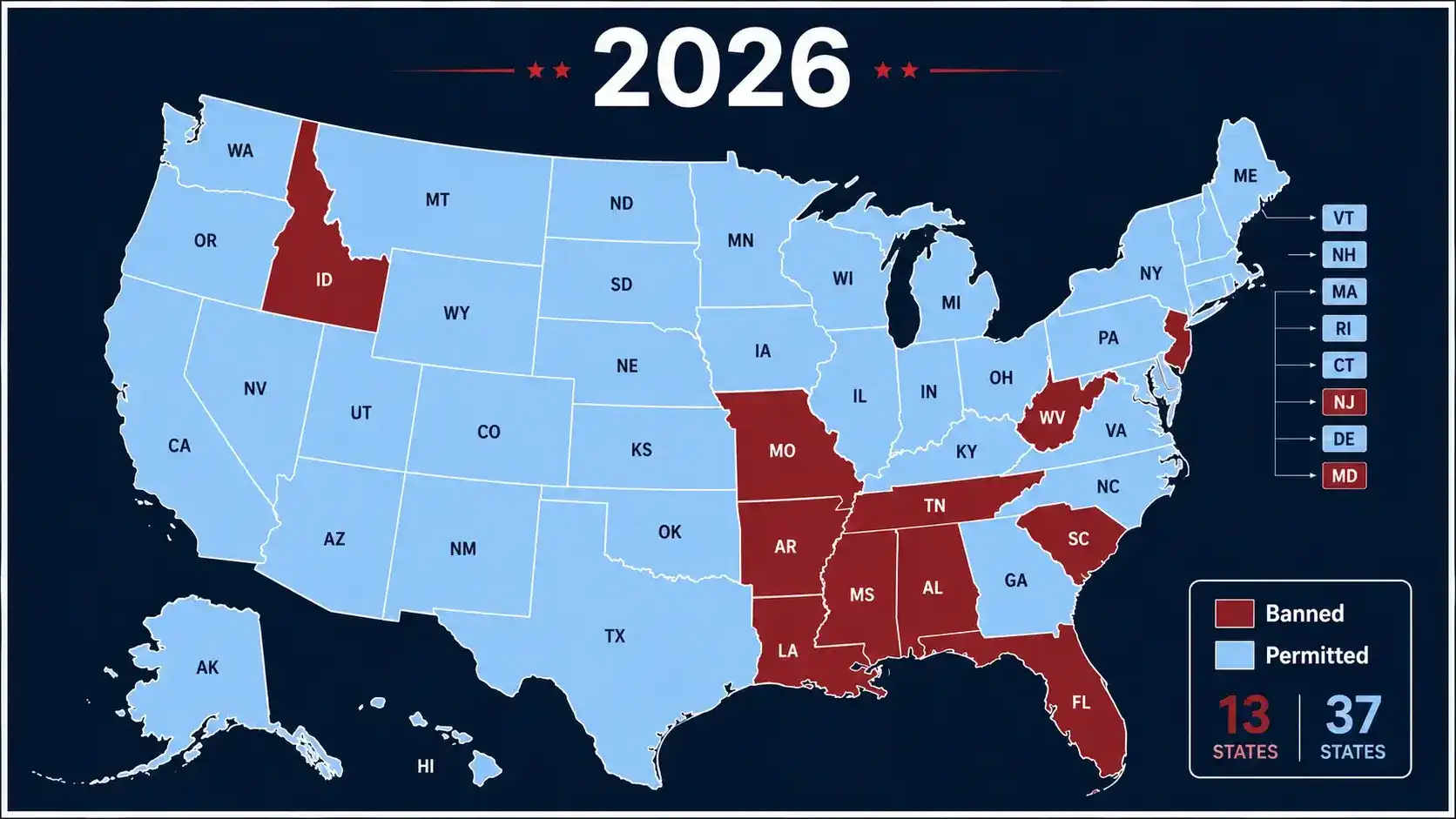 Sweepstakes casino legal status 13 banned states 2026 current