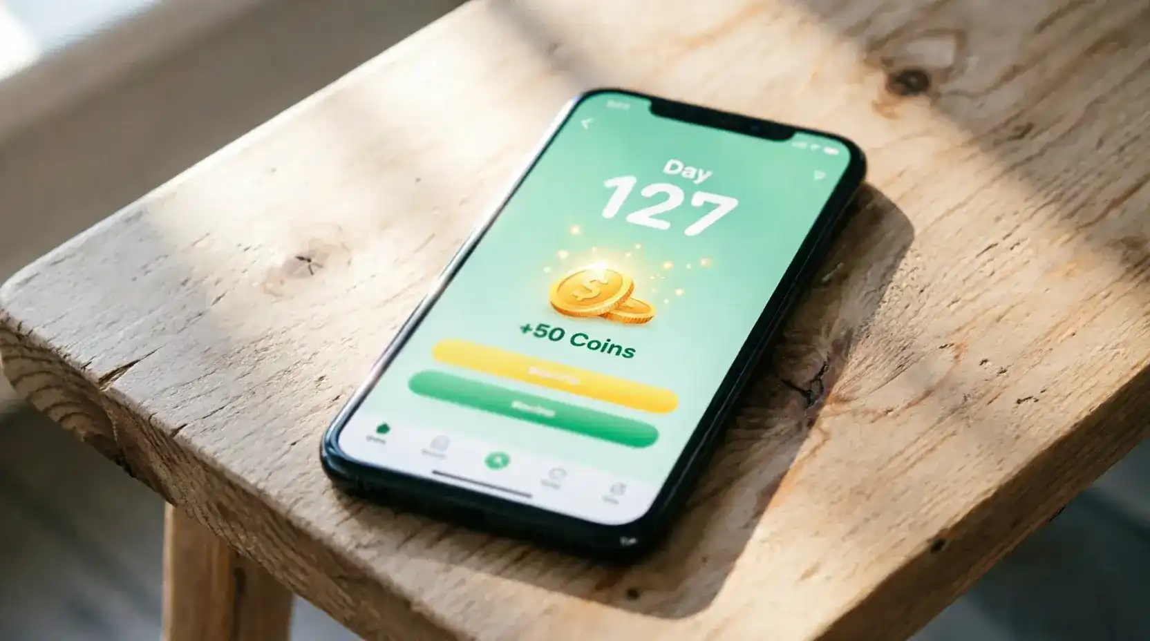 Daily login streak counter on sweepstakes casino mobile app
