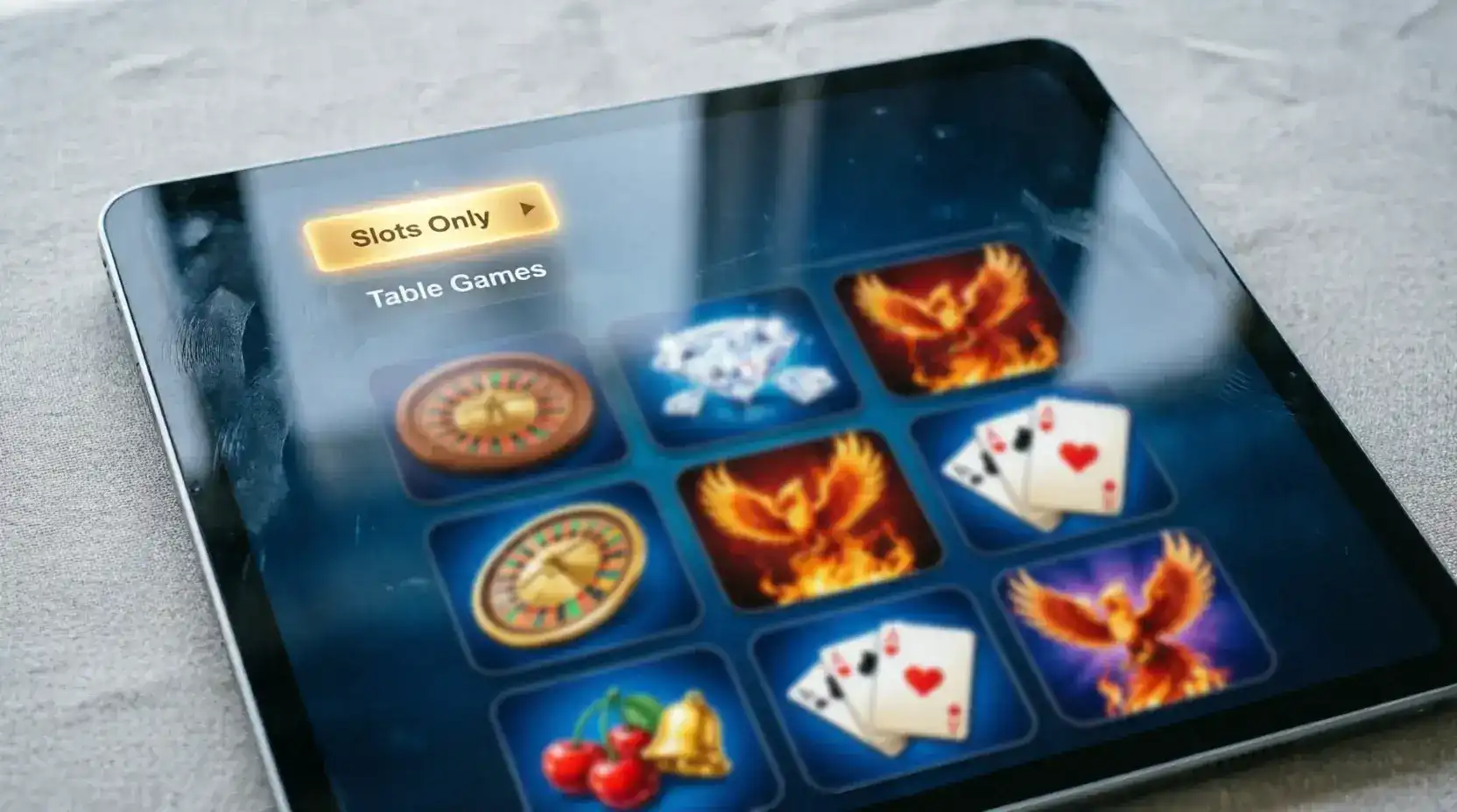 Sweepstakes casino game filter showing slot-only bonus restriction
