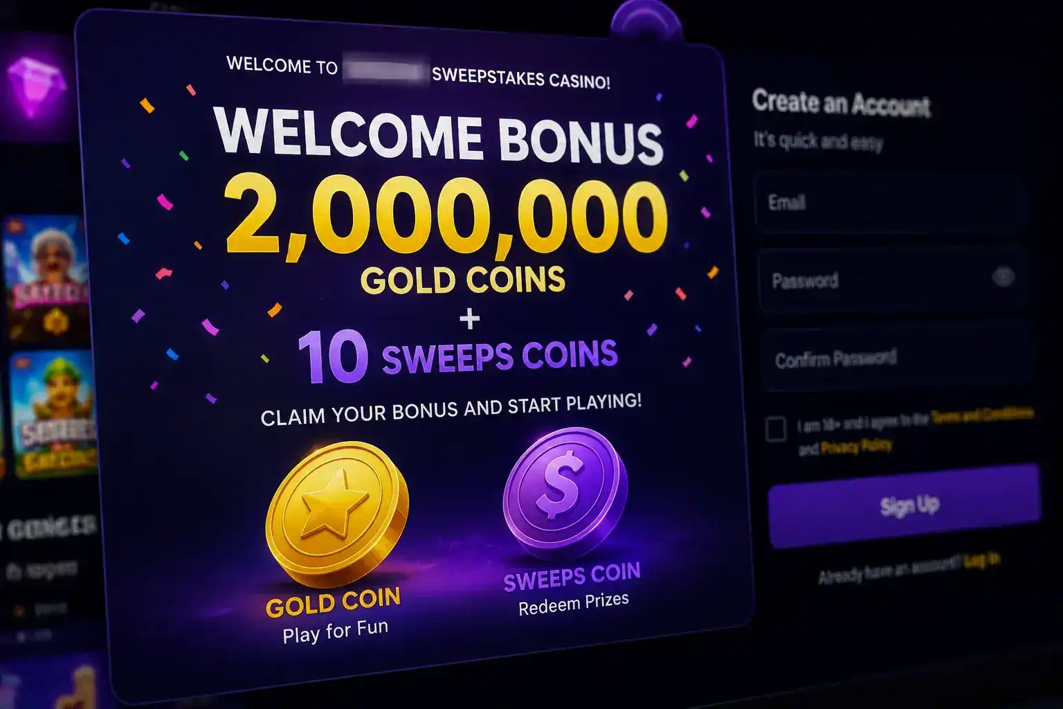 Gold Coins and Sweeps Coins displayed on screen at casino launch