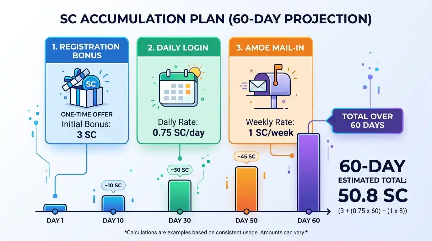 Daily login bonus AMOE mail-in sweeps coins accumulation path