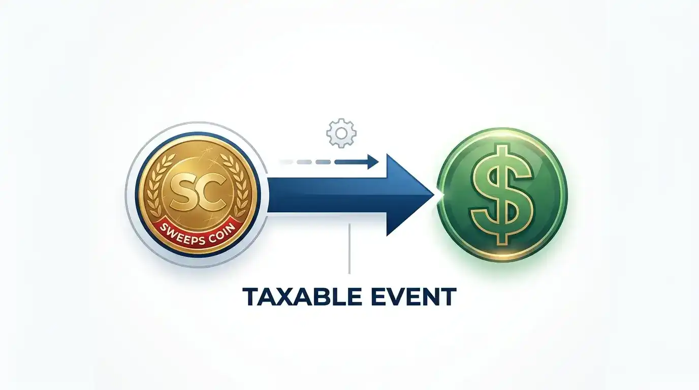 Sweeps Coin to cash conversion showing taxable event moment