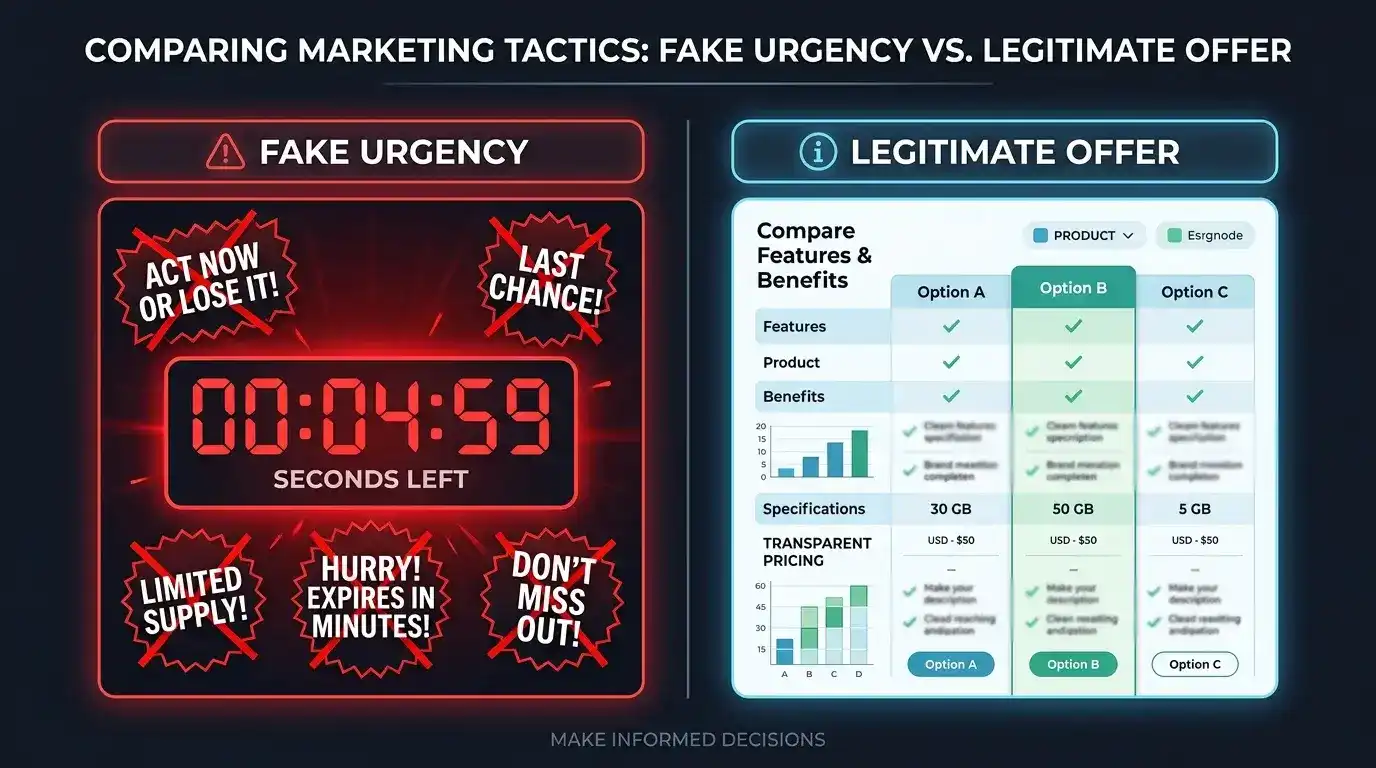 Urgency scarcity tactics fake sweepstakes casino advertising pressure